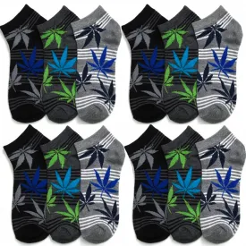 12 Pairs Marijuana Leaf Cannabis Ankle Socks Crew Low Cut Running Men Women 9-11