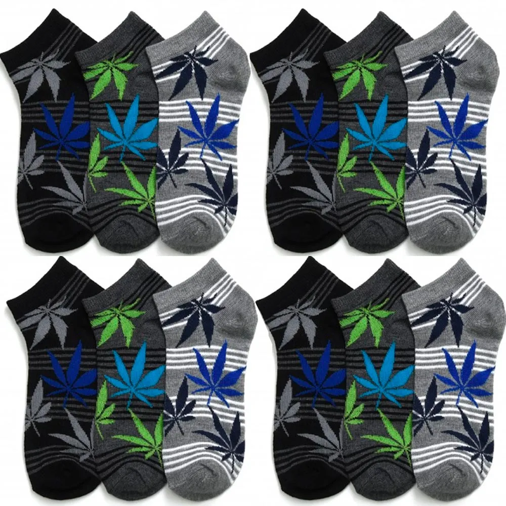 12 Pairs Marijuana Leaf Cannabis Ankle Socks Crew Low Cut Running Men Women 9-11
