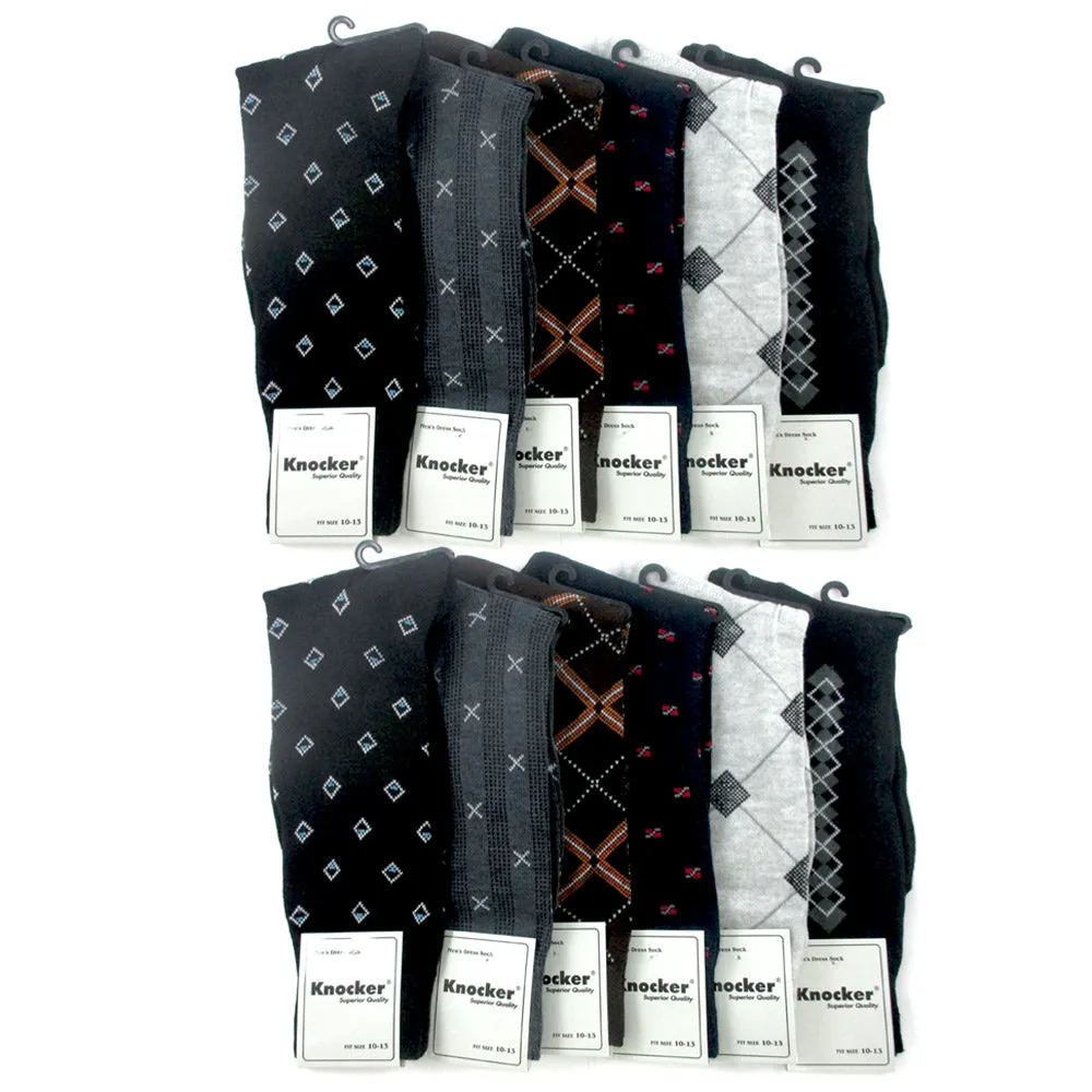 12 Pairs Mens Dress Socks Variety of Pattern Size 10-13 Lightweight Stay Up Cuff