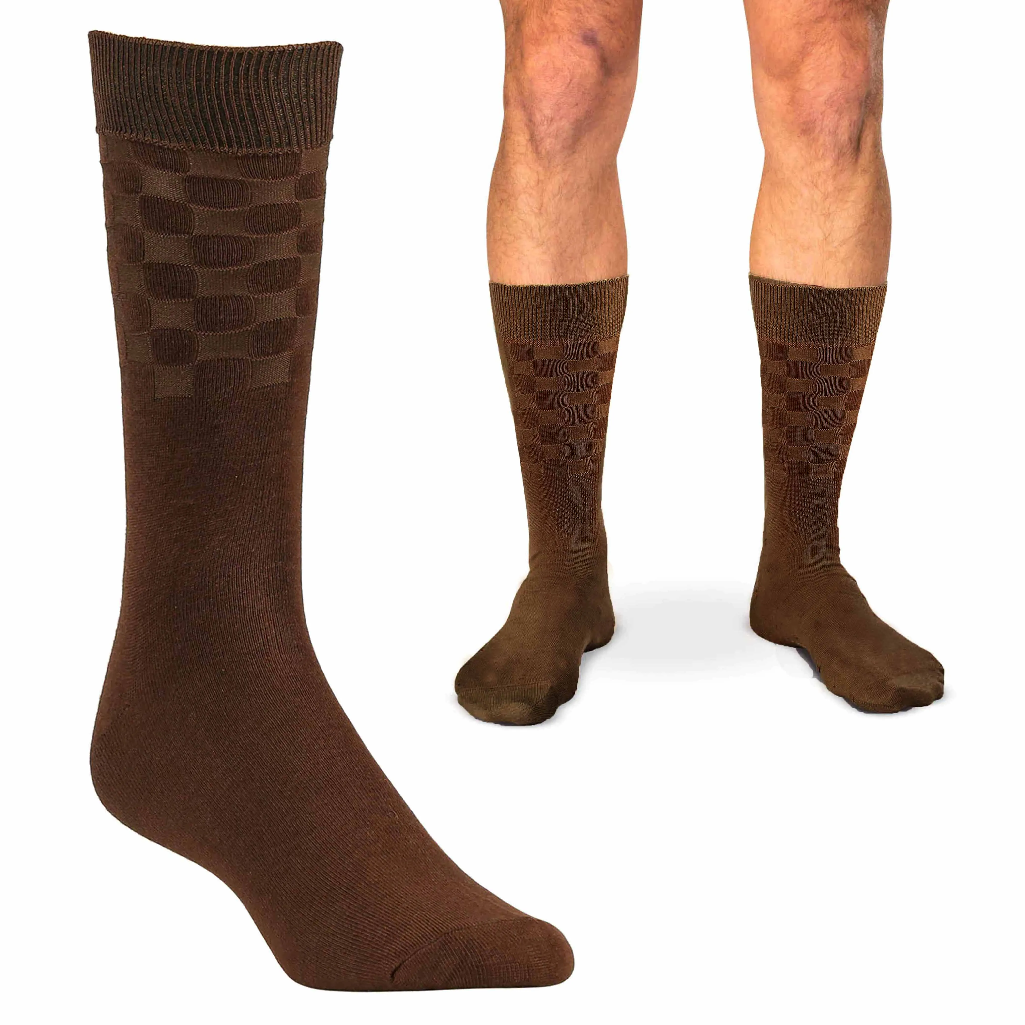4 Pairs Men's Brown Khaki Dress Socks Crew Calf Fashion Casual Cotton Size 10-13