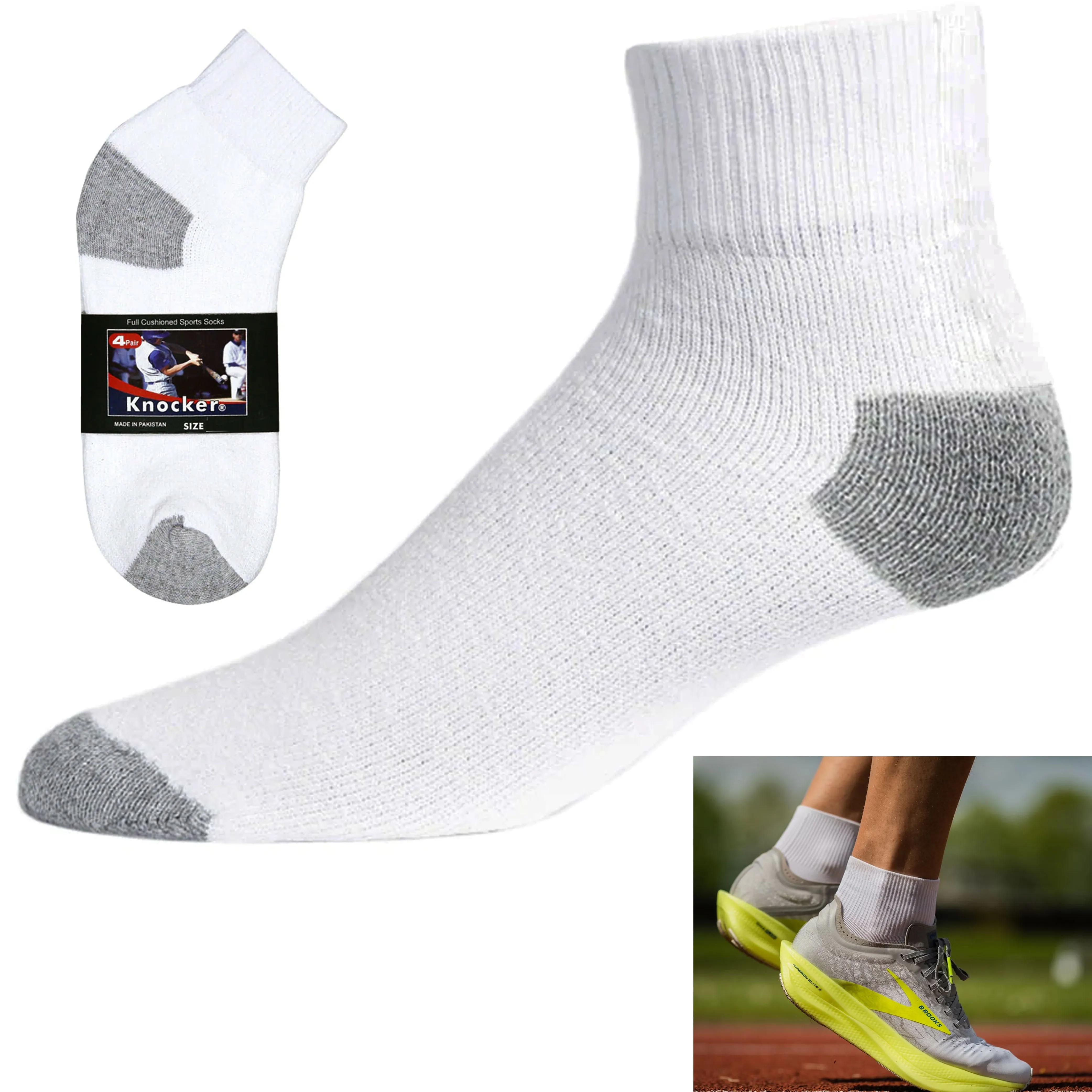 4 Pairs Mens Classic Ankle Socks Quarter Crew Sport Cotton White Grey Size 10-13