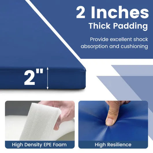 4-Panel PU Leather Folding Exercise Mat with Carrying Handles-Navy