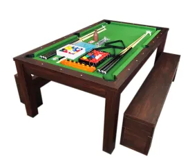 7Ft Pool Table Billiard Green Became a Dinner Table with Benches - m. Rich Green