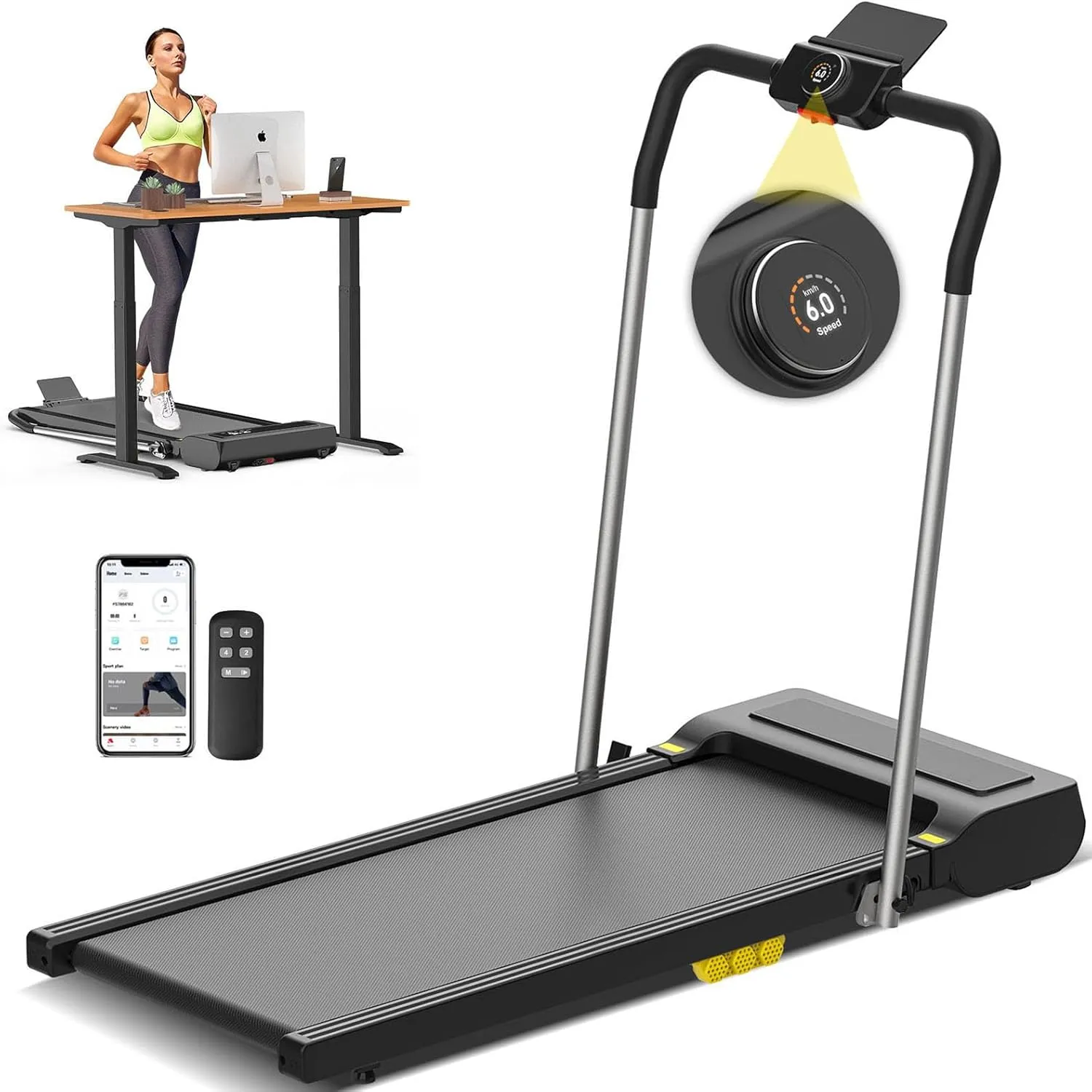 Advwin Electric Treadmill for Home, Under Desk Walking Pad Foldable Treadmill with Handle & 400mm Belt, Home Compact Walking Jogging Running Machine, Shock Absorption & Non-Slip & Low Noise, 1-12km/h