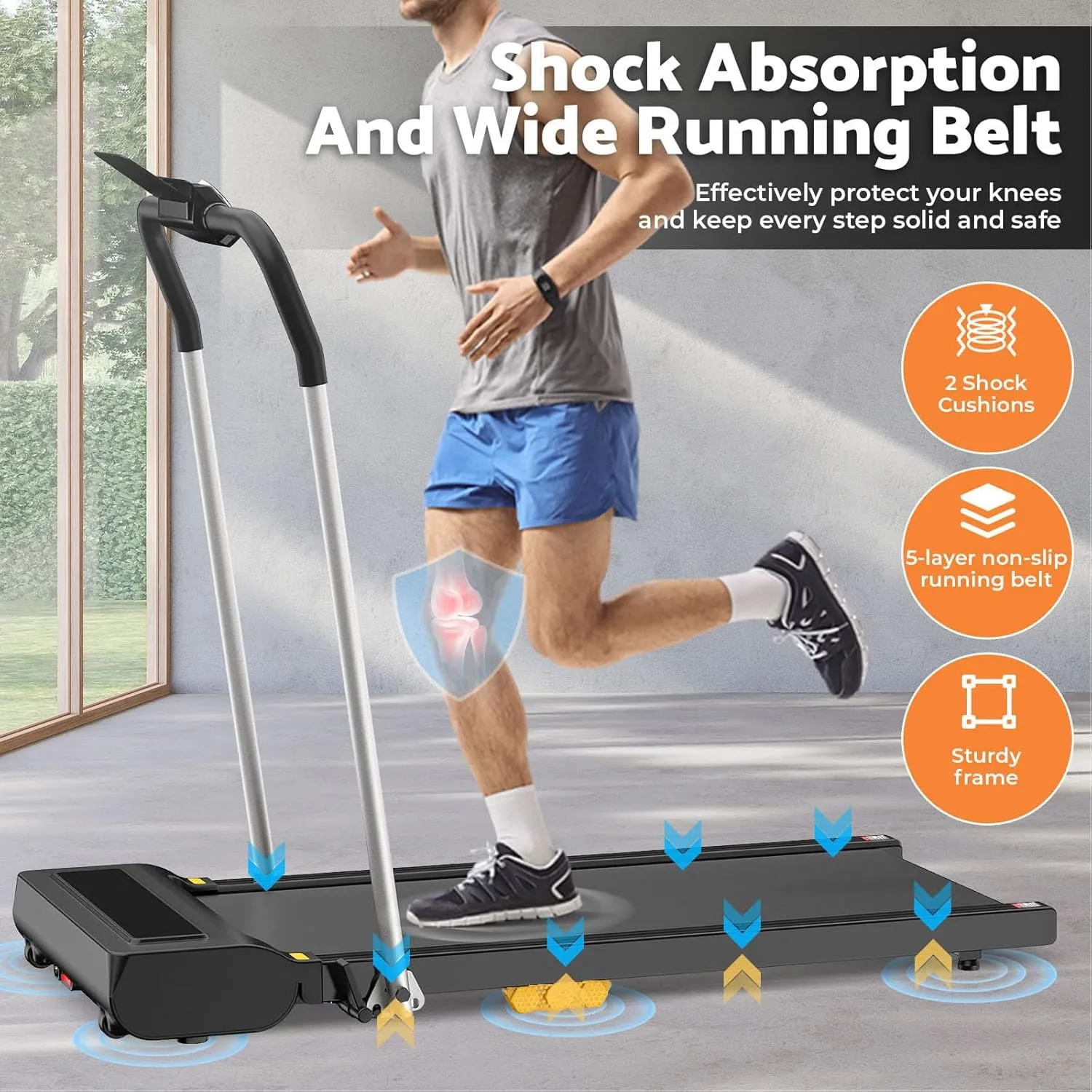Advwin Electric Treadmill for Home, Under Desk Walking Pad Foldable Treadmill with Handle & 400mm Belt, Home Compact Walking Jogging Running Machine, Shock Absorption & Non-Slip & Low Noise, 1-12km/h