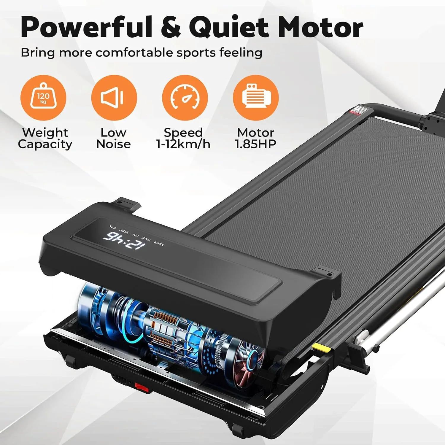 Advwin Electric Treadmill for Home, Under Desk Walking Pad Foldable Treadmill with Handle & 400mm Belt, Home Compact Walking Jogging Running Machine, Shock Absorption & Non-Slip & Low Noise, 1-12km/h