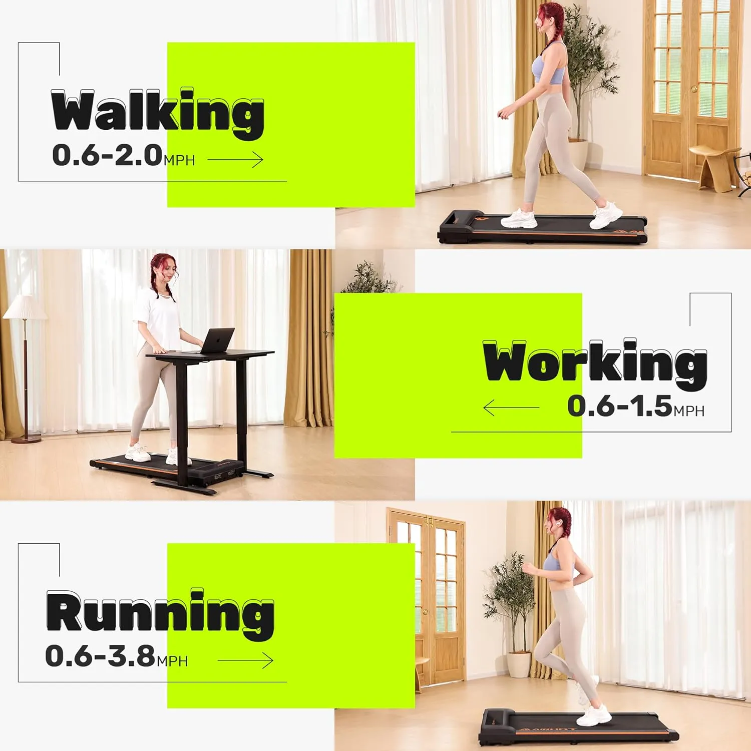 AIRHOT 2in1 Walking Pad Treadmill, 2.5HP Motor Walking Pad with LED Display and Remote Control, Running Machine for Home Office Use