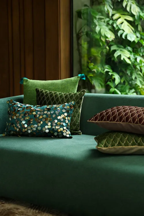 Ananya Handwoven Cushion-Leafy Green
