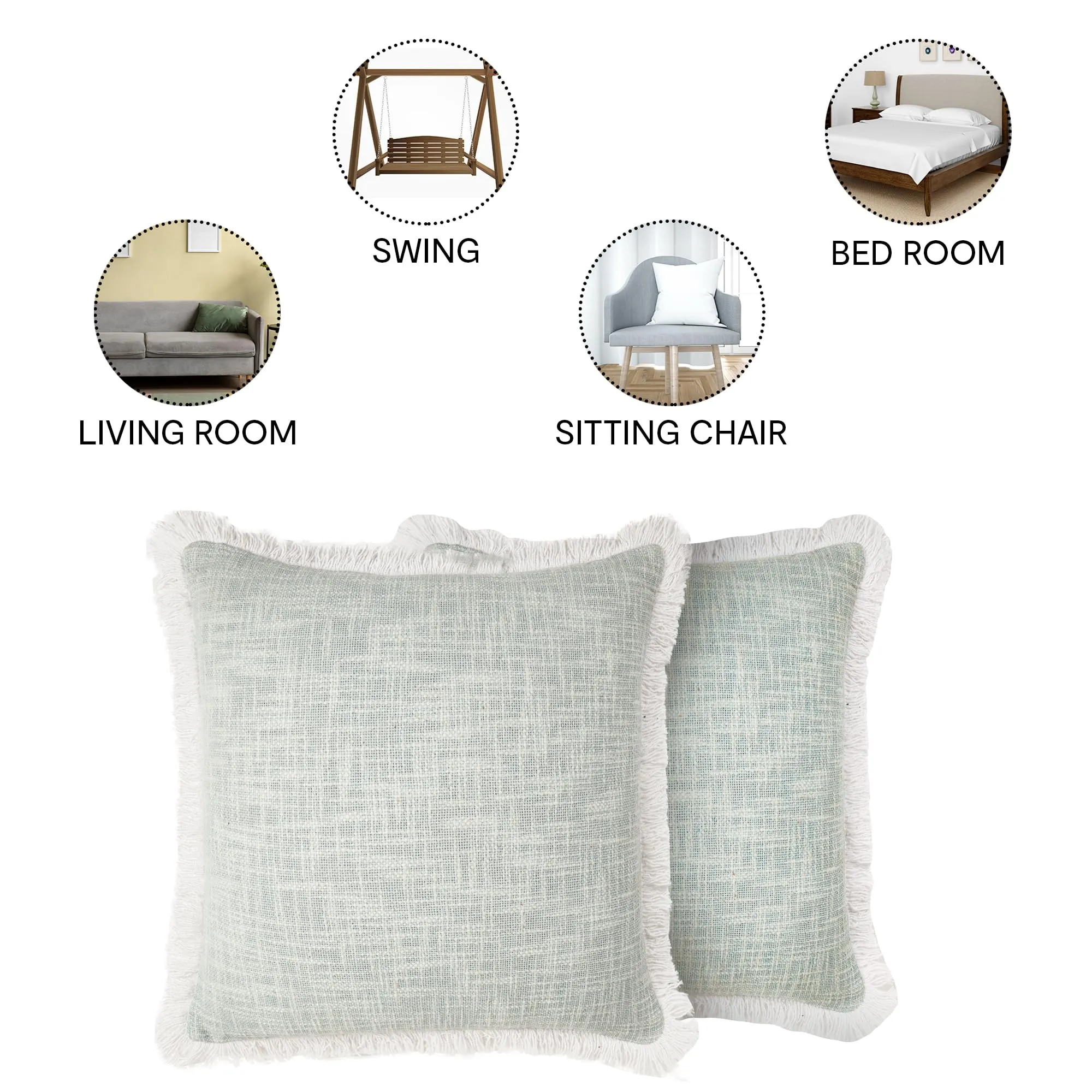 Anko Australia 100% Cotton Square Cushion Cover Set of 6 | Textured Cushion Covers with Fringes for Sofa & Bed (Without Filler) | Blue | 43 Cm (L) x 43 Cm (W) Each (6 Pc)