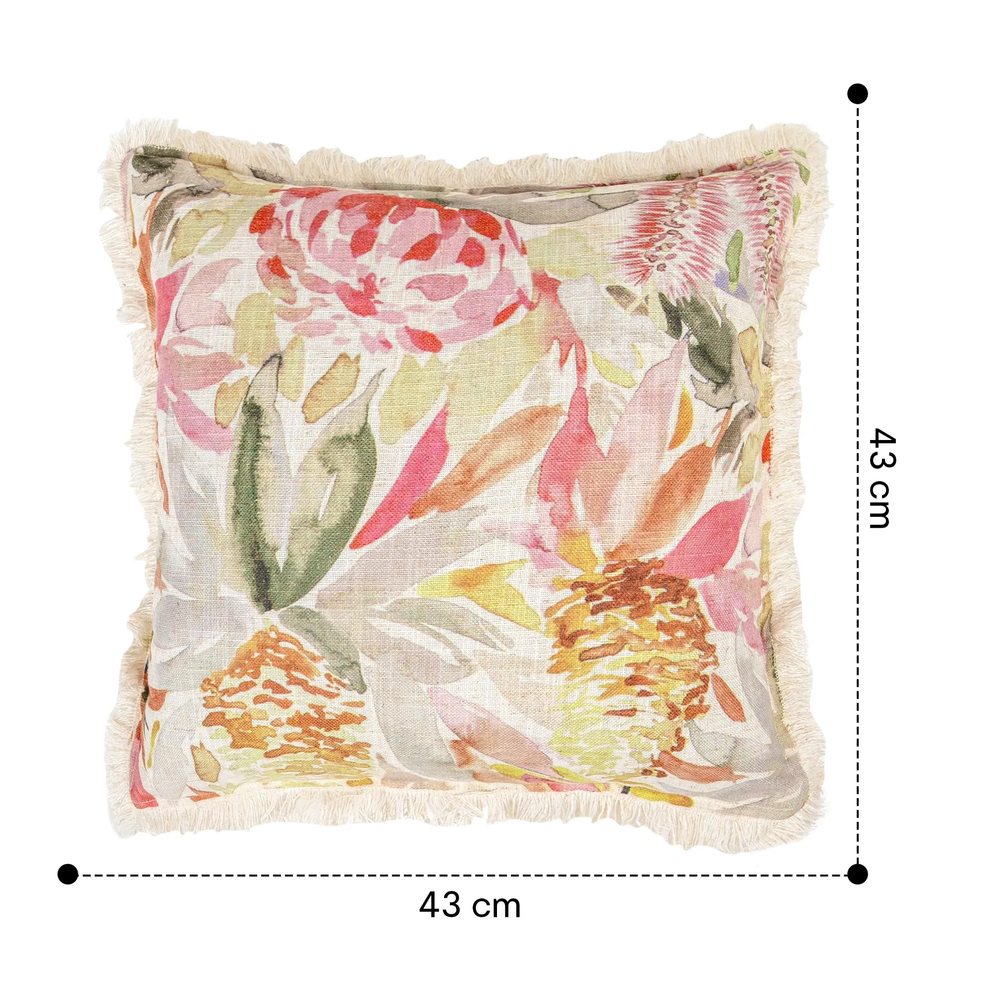 Anko Australia Polyester & Linen Printed Square Cushion Cover Set of 6 | Textured Cushion Covers with Fringe for Sofa & Bed (Without Filler) | 43 Cm (L) x 43 Cm (W) Each (6 Pc)