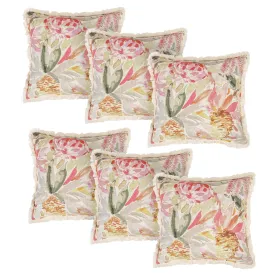 Anko Australia Polyester & Linen Printed Square Cushion Cover Set of 6 | Textured Cushion Covers with Fringe for Sofa & Bed (Without Filler) | 43 Cm (L) x 43 Cm (W) Each (6 Pc)