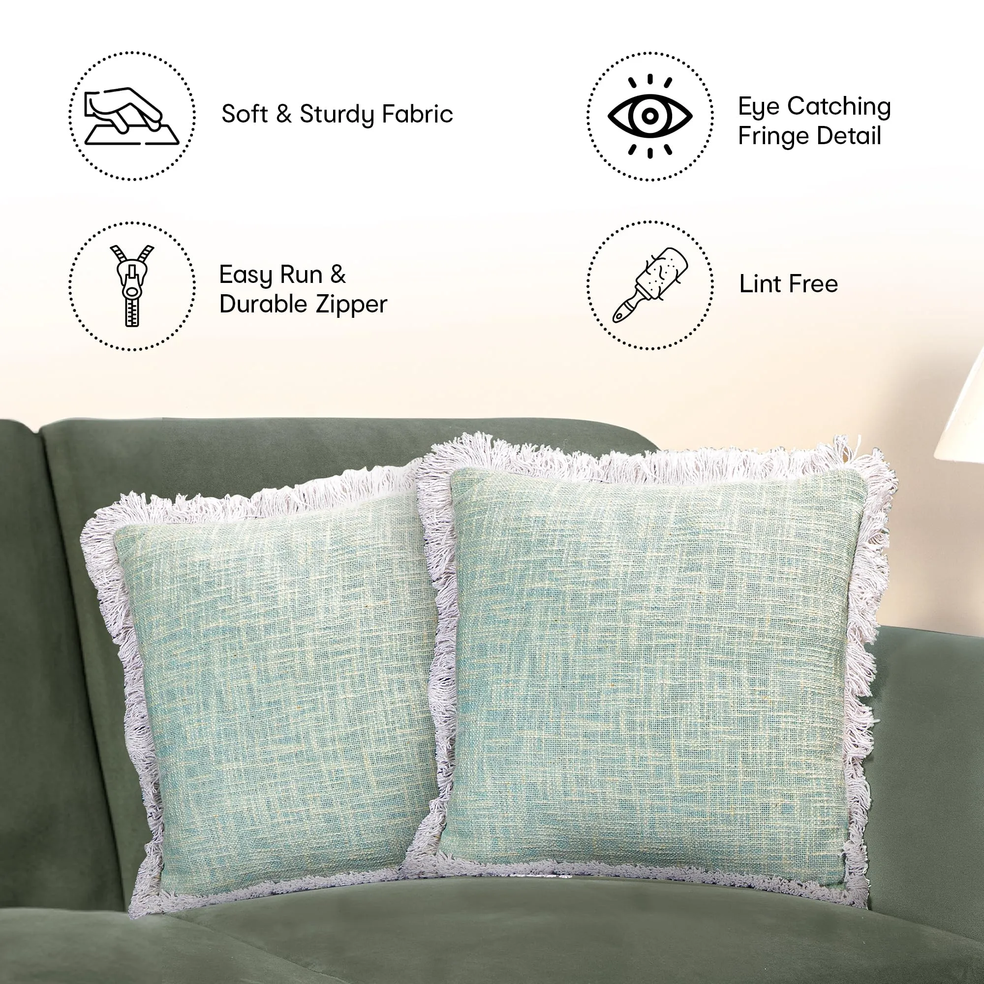 Anko Cushion Cover Set of 2 | 100% Cotton Square Decorative Cushion Covers | Throw/Pillow Cushion Covers | Cushion Cover Set for Your Sofa, Living Room (Without Filler) | Jade | 16 x 16 Inches
