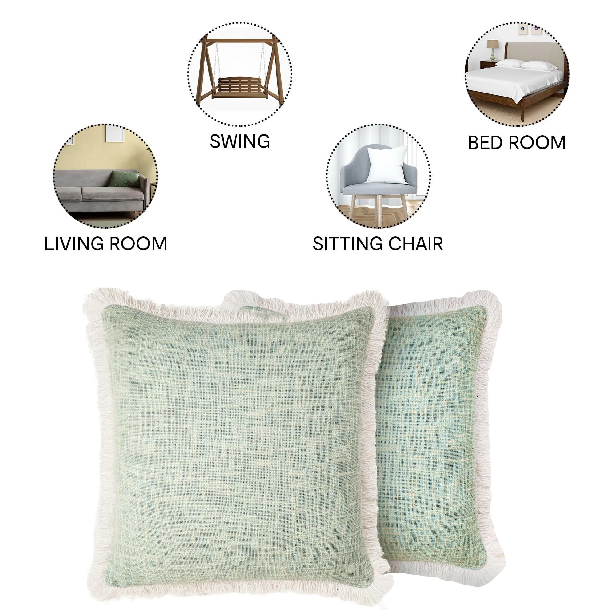 Anko Cushion Cover Set of 2 | 100% Cotton Square Decorative Cushion Covers | Throw/Pillow Cushion Covers | Cushion Cover Set for Your Sofa, Living Room (Without Filler) | Jade | 16 x 16 Inches
