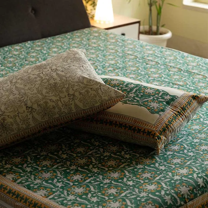 Bahar-e-Baag Handblock Printed Cotton Bedding Set With Pillow Covers | Double Size | 90 x 108 Inches
