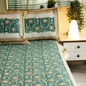 Bahar-e-Baag Handblock Printed Cotton Bedding Set With Pillow Covers | Double Size | 90 x 108 Inches