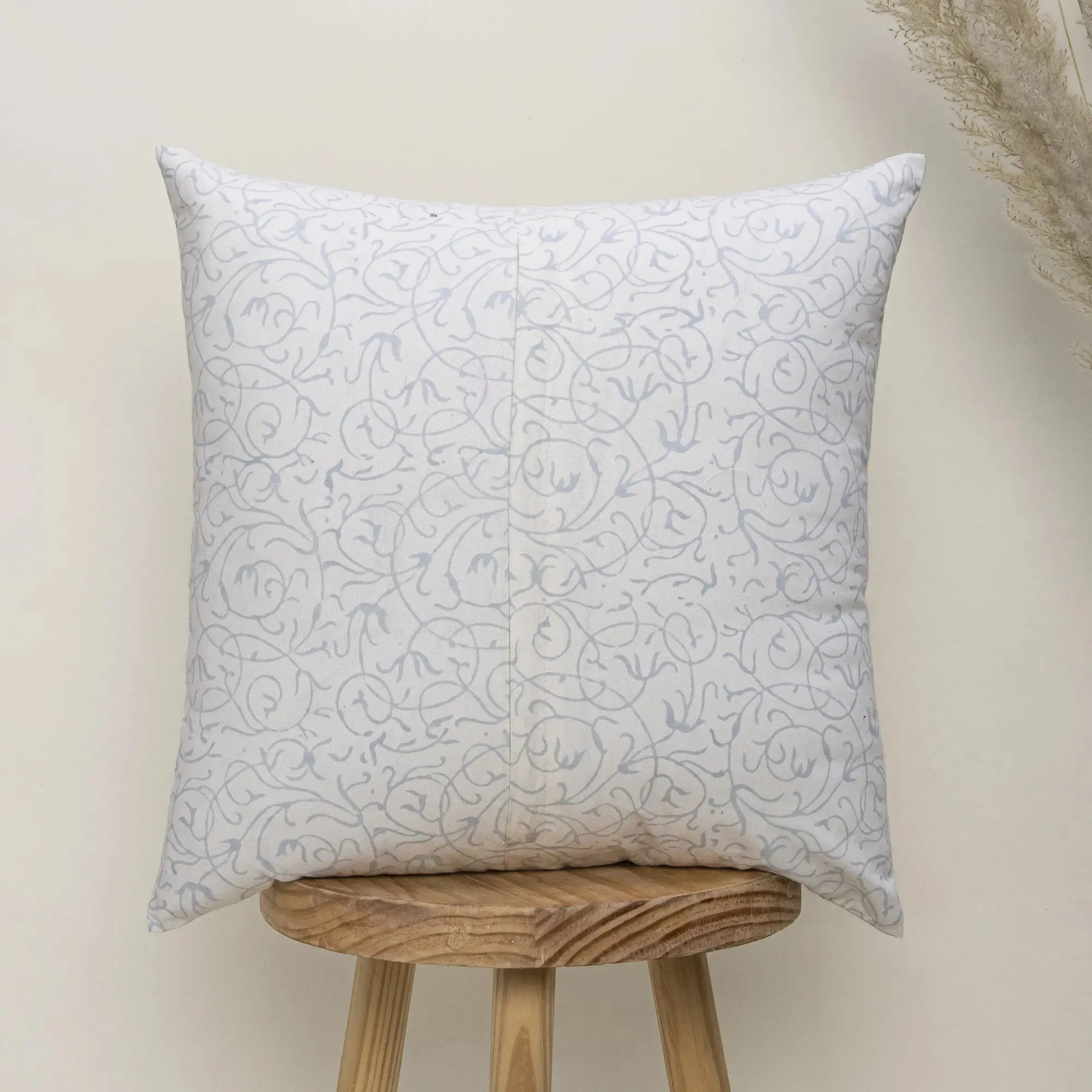 Block Print Cotton 3-Seater Cushion Sofa Leaf Design