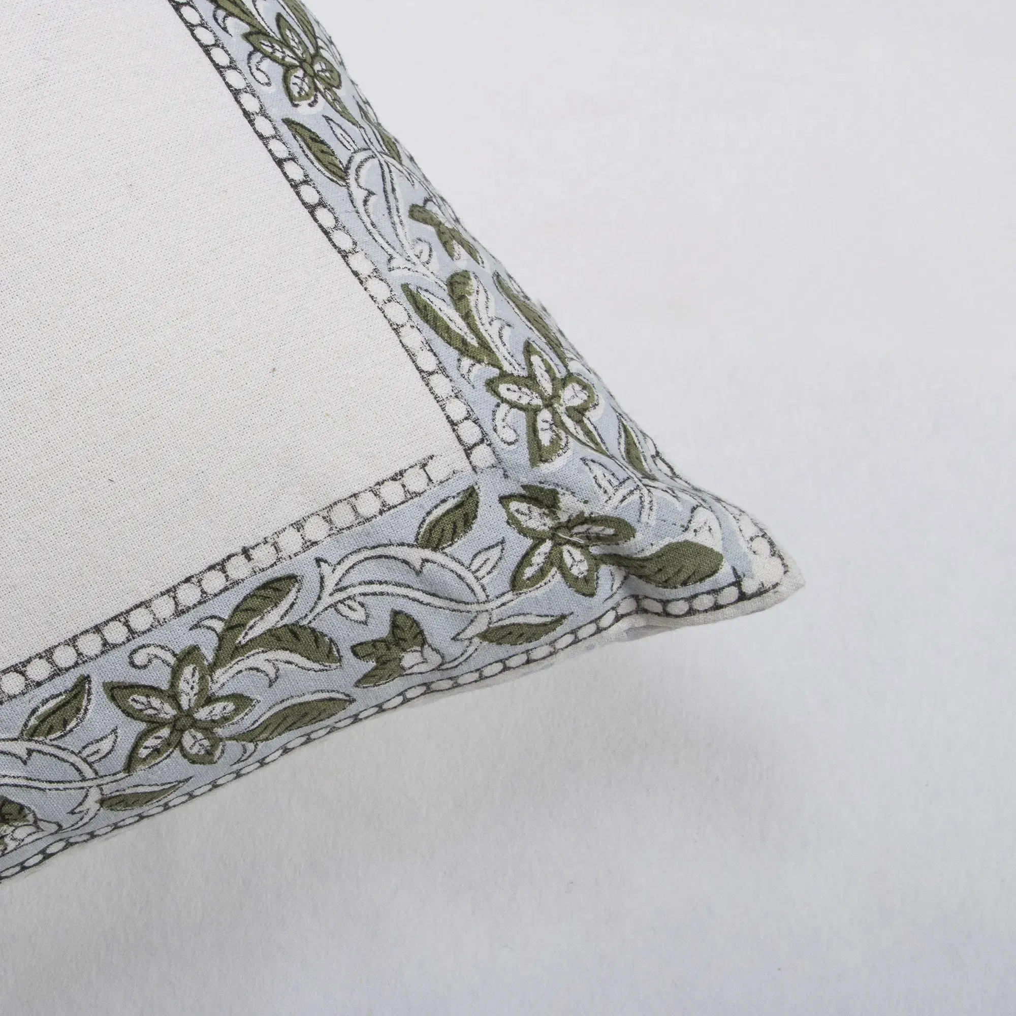 Block Print Cotton 3-Seater Cushion Sofa Leaf Design