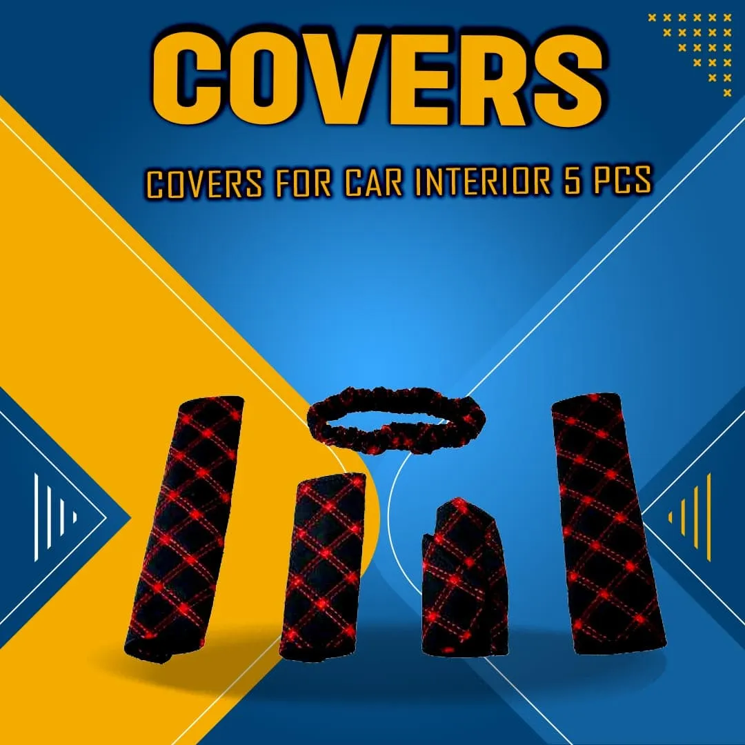 Covers For Car Interior 5 pcs - Multi - Leather Car Interior Rear View Mirror Auto Car Shift Cover Handbrake Suit Car Accessories
