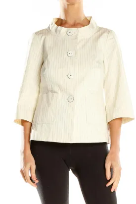 Cream Pinstriped Button-Up Jacket