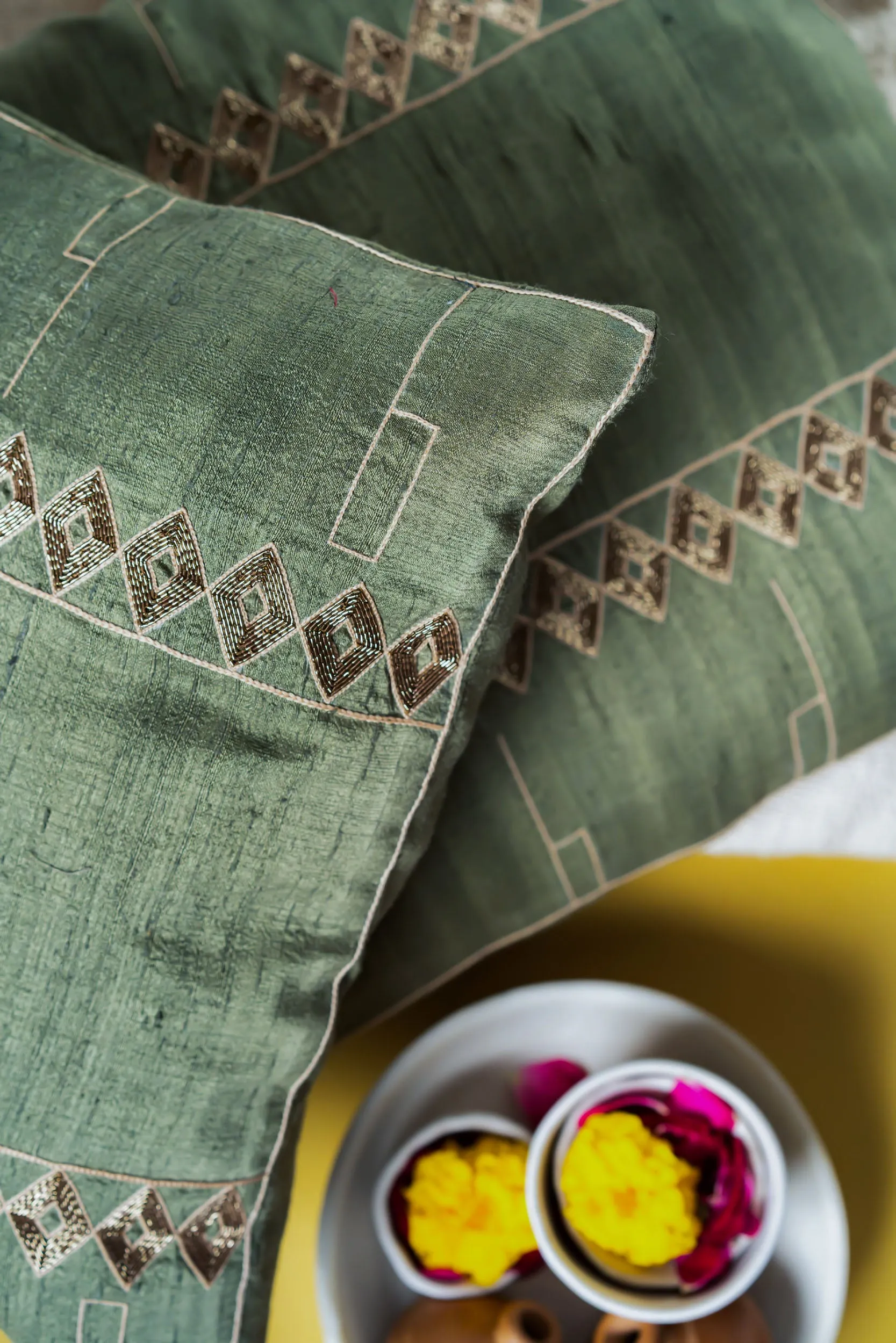 Ecuación verde Handwoven Cushións - 1 pc