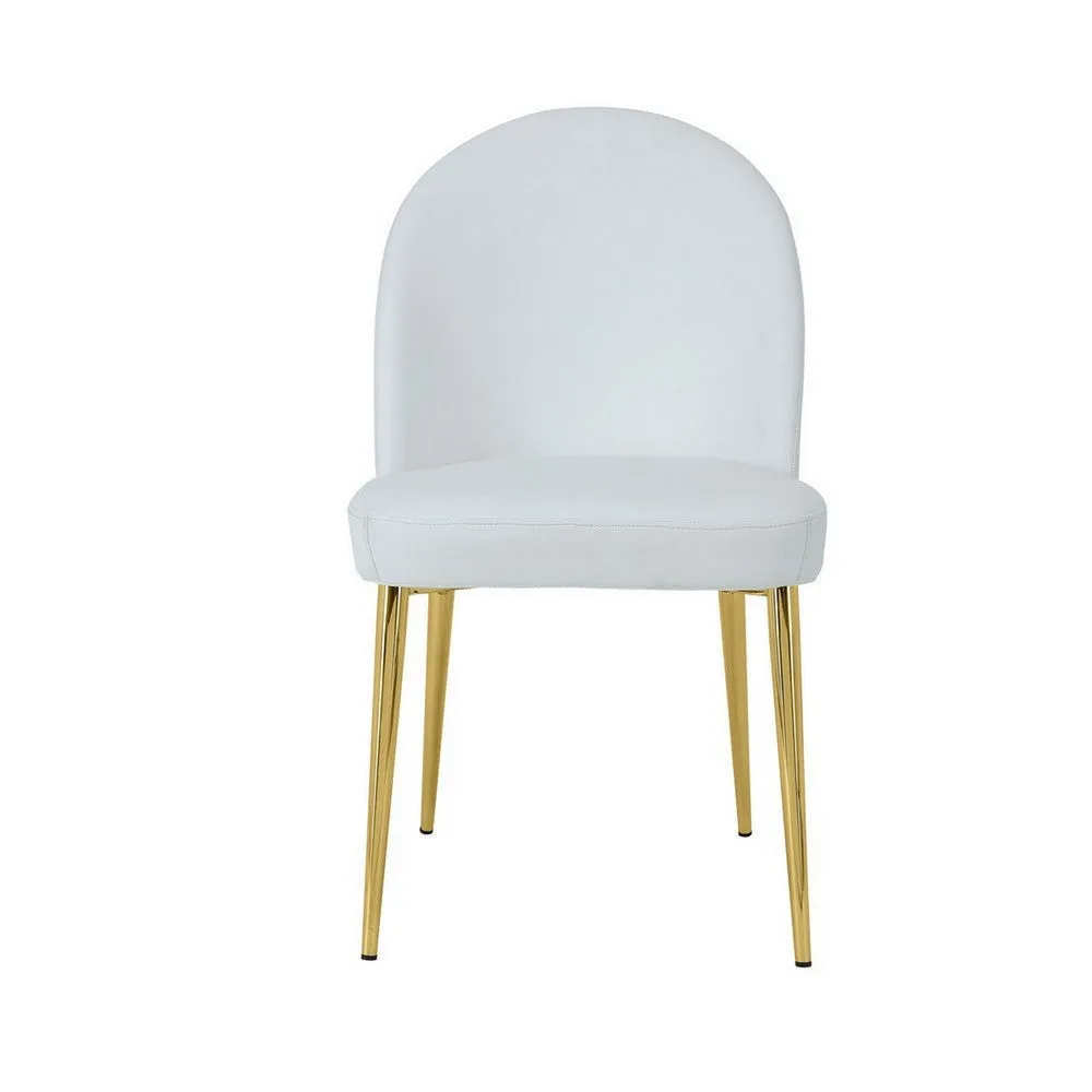 Era 24 Inch Dining Chair Set of 2, Curved Back, White Faux Leather, Gold By Casagear Home