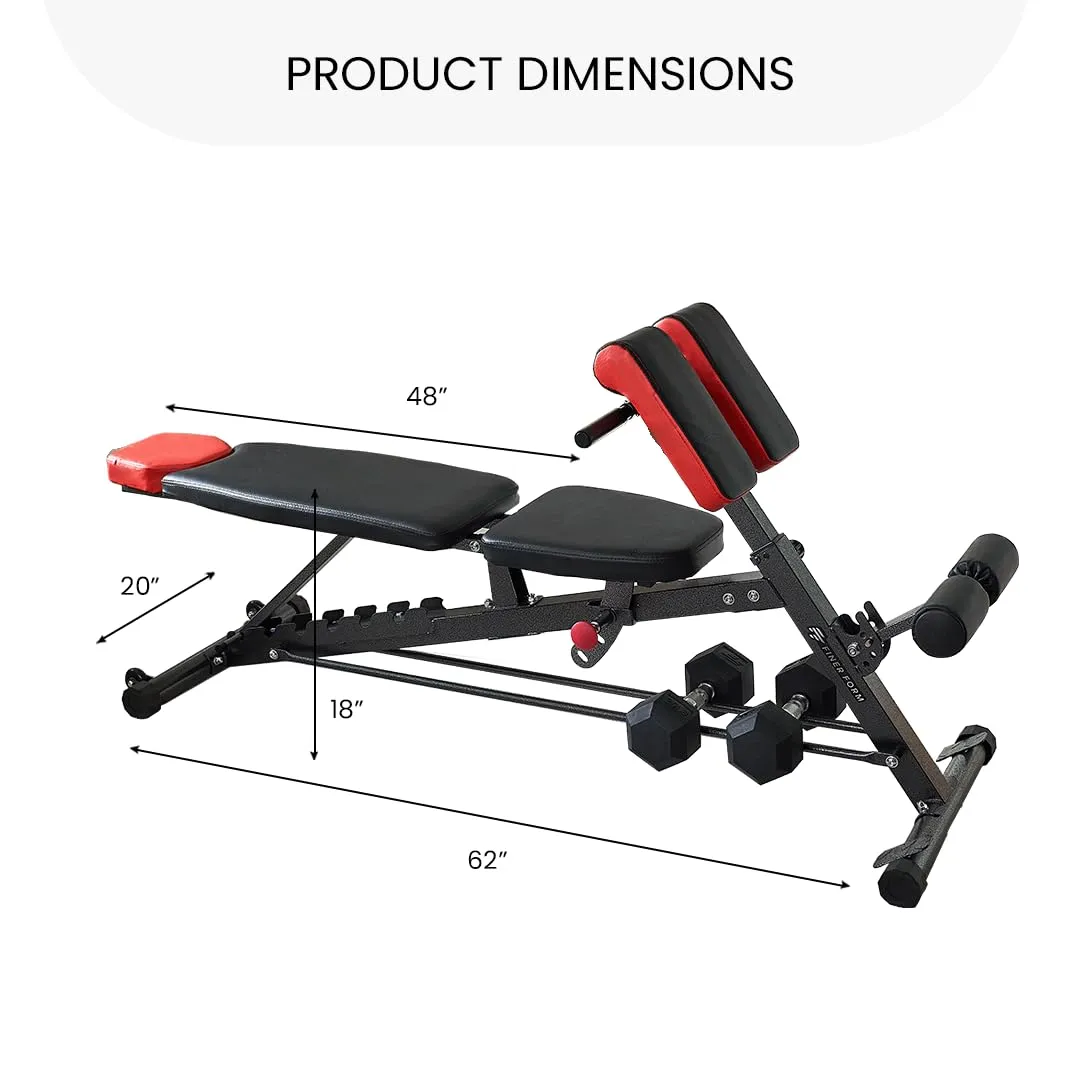 Finer Form Multi-Functional FID Weight Bench for Full All-in-One Body Workout  Hyper Back Extension, Roman Chair, Adjustable Ab Sit up Bench, Incline Decline Bench, Flat Bench