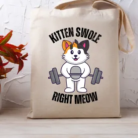 Funny Fitness Cat Tote Bag for Gym Rat gift for Cat Lover gifts Kitten Working Out Workout Bags Kitten Swole Right Meow Kitty Tote Bags