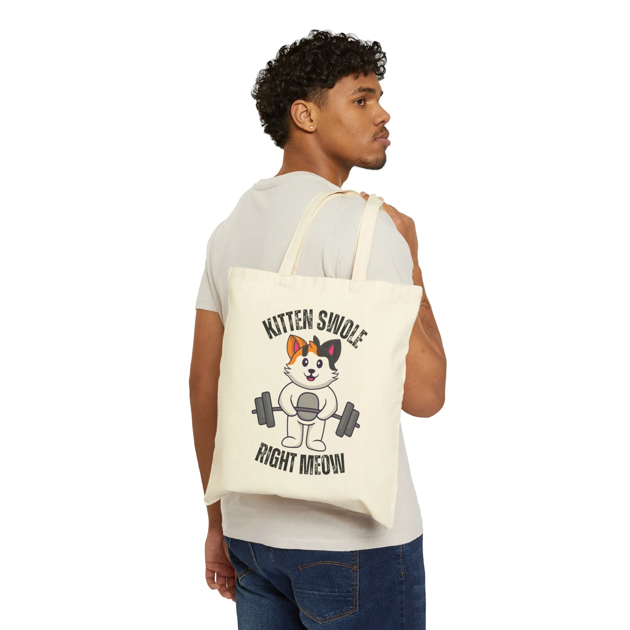 Funny Fitness Cat Tote Bag for Gym Rat gift for Cat Lover gifts Kitten Working Out Workout Bags Kitten Swole Right Meow Kitty Tote Bags