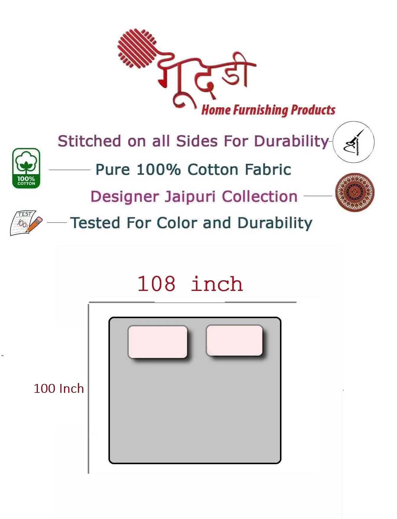 Goodadi Pure 100% Cotton Bedsheet with 2 Pillow Covers, Size - Double King Size Bedsheet 100x108 Inch, Pillow Covers - 18x28 inch, Sanganri Bagru Print (Blue 313)