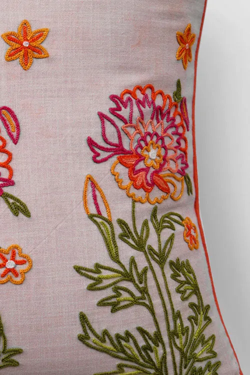 Gul Bahar Aari Embroidered Cushion Cover - Cream