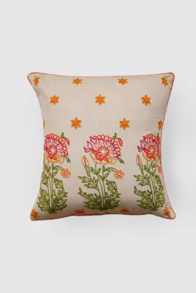 Gul Bahar Aari Embroidered Cushion Cover - Cream