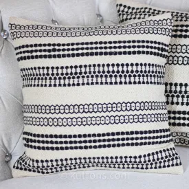 Handwoven Textured Cotton Bohemian Throw Pillow Cover | White-Black, 18x18"