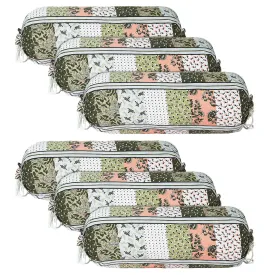 Heart Home Bolster Covers | Soft Cotton Bolster Cover Set | Diwan Round Bolster Pillow Covers | Flower-Check Print Roll Masand Cover | 16x32 Inch | Pack of 6 | Green
