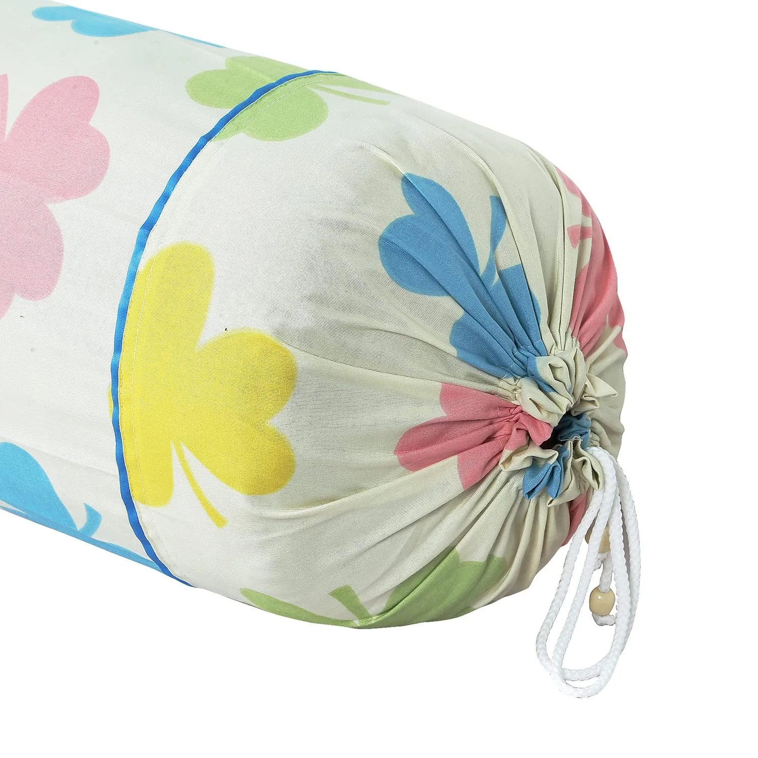 Heart Home Bolster Covers | Soft Cotton Bolster Cover Set | Diwan Round Bolster Pillow Covers | Multi-Flower Design Roll Masand Cover | 16x32 Inch | Pack of 2 | Cream