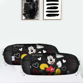 Heart Home Dinsey Mickey Bolster Covers | Soft Cotton Bolster Cover Set | Diwan Round Bolster Pillow Covers | Masand Cover | Pack of 2 | Black