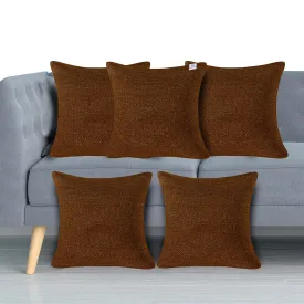 Heart Home Set of 5 Decorative Hand Made Jute Throw/Pillow Cushion Covers, 16x16 Inch (Brown), Standard (HS_36_HEARTH018320)