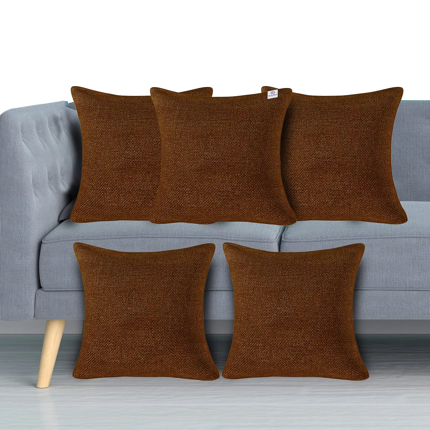 Heart Home Set of 5 Decorative Hand Made Jute Throw/Pillow Cushion Covers, 16x16 Inch (Brown), Standard (HS_36_HEARTH018320)