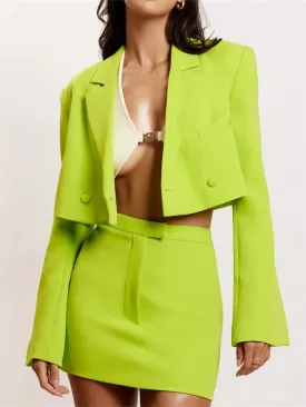 JuliaFashion - Solid Short Blazers Jackets  Deep V-neck Button Up Jackets Suits