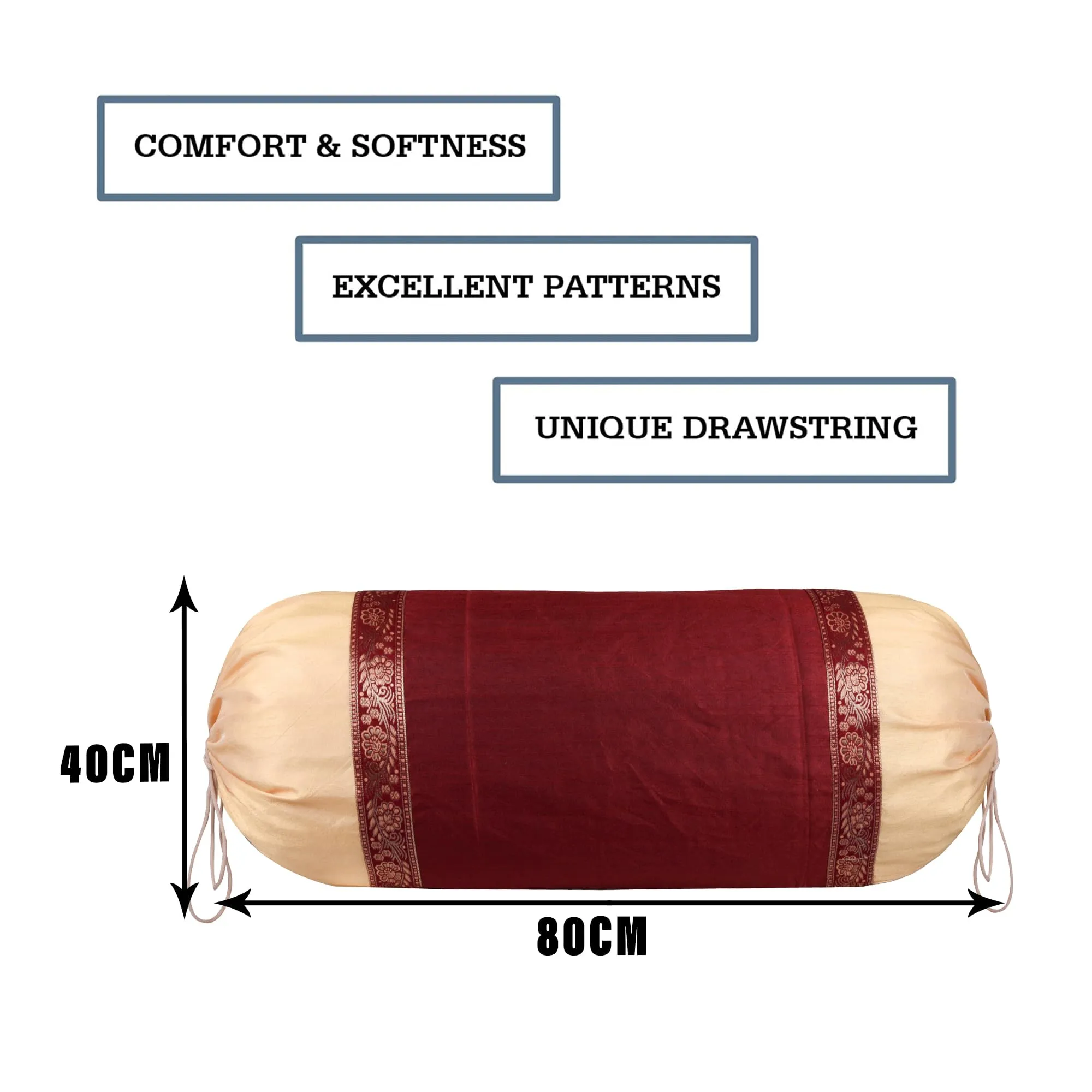 Kuber Industries Bolster Covers | Dupion Polyester Bolster Cover Set | Diwan Bolster Cover Set | Bolster Pillow Cover | Lace Design Masand Cover | 16x32 Inch | Pack of 2 | Maroon
