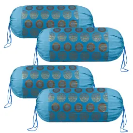Kuber Industries Bolster Covers | Polyester Bolster Cover Set | Diwan Bolster Cover Set | Bolster Pillow Cover | Banarasi Gola Masand Cover | 16x32 Inch | Pack of 4 | Firozi