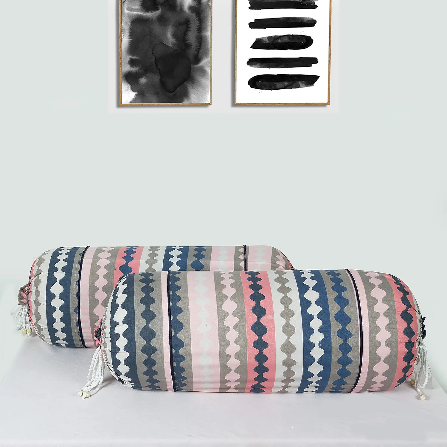 Kuber Industries Bolster Covers | Soft Cotton Bolster Cover Set | Diwan Round Bolster Pillow Covers | Zig Zag Design Roll Masand Cover | 16x32 Inch | Pack of 6 | Multicolor