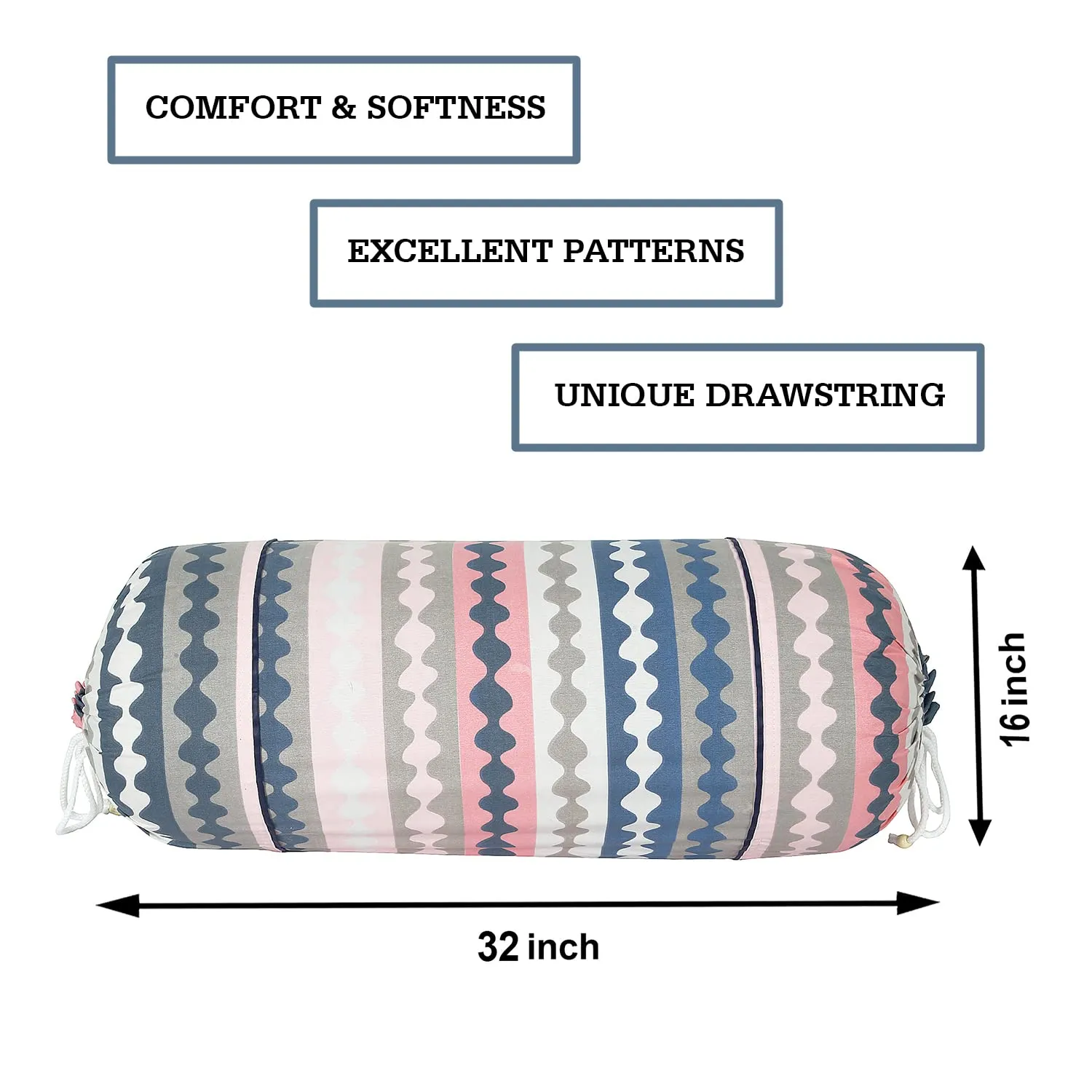 Kuber Industries Bolster Covers | Soft Cotton Bolster Cover Set | Diwan Round Bolster Pillow Covers | Zig Zag Design Roll Masand Cover | 16x32 Inch | Pack of 6 | Multicolor