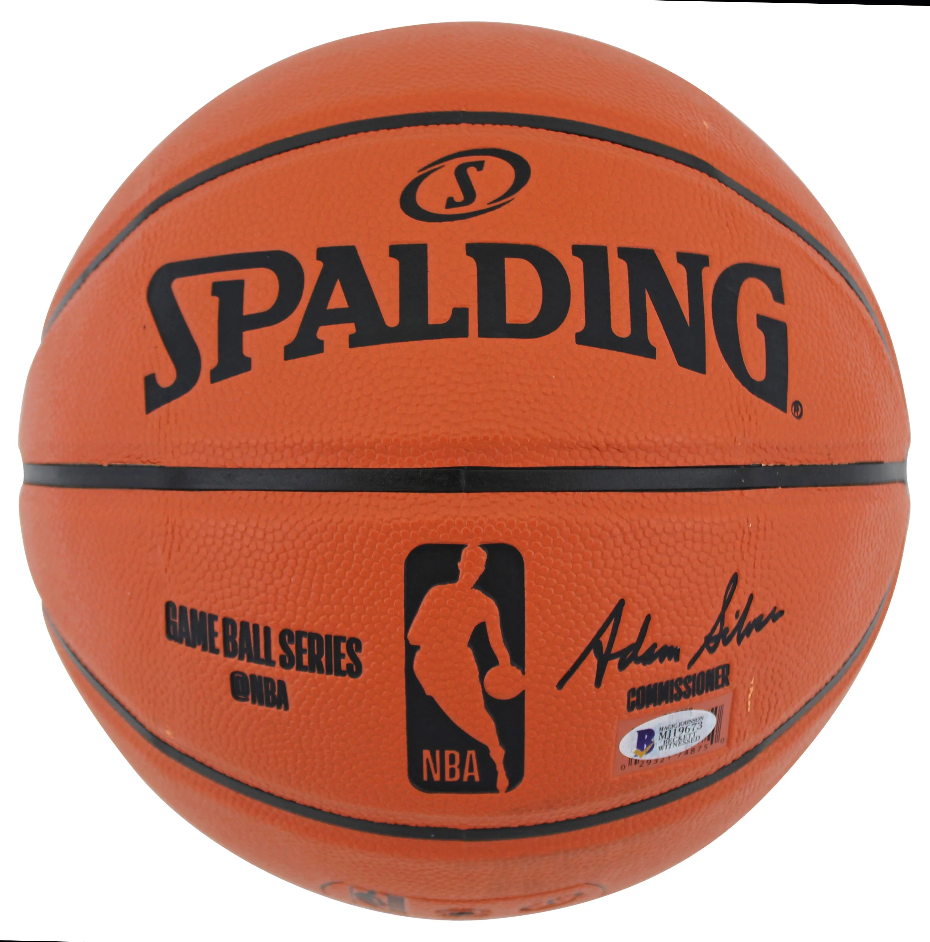 Lakers Magic Johnson Signed Spalding Basketball w/ Black Sig w/ Case BAS Wit