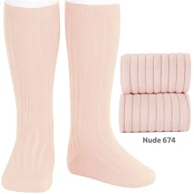 Nude Wide Ribbed Knee High Spanish Socks