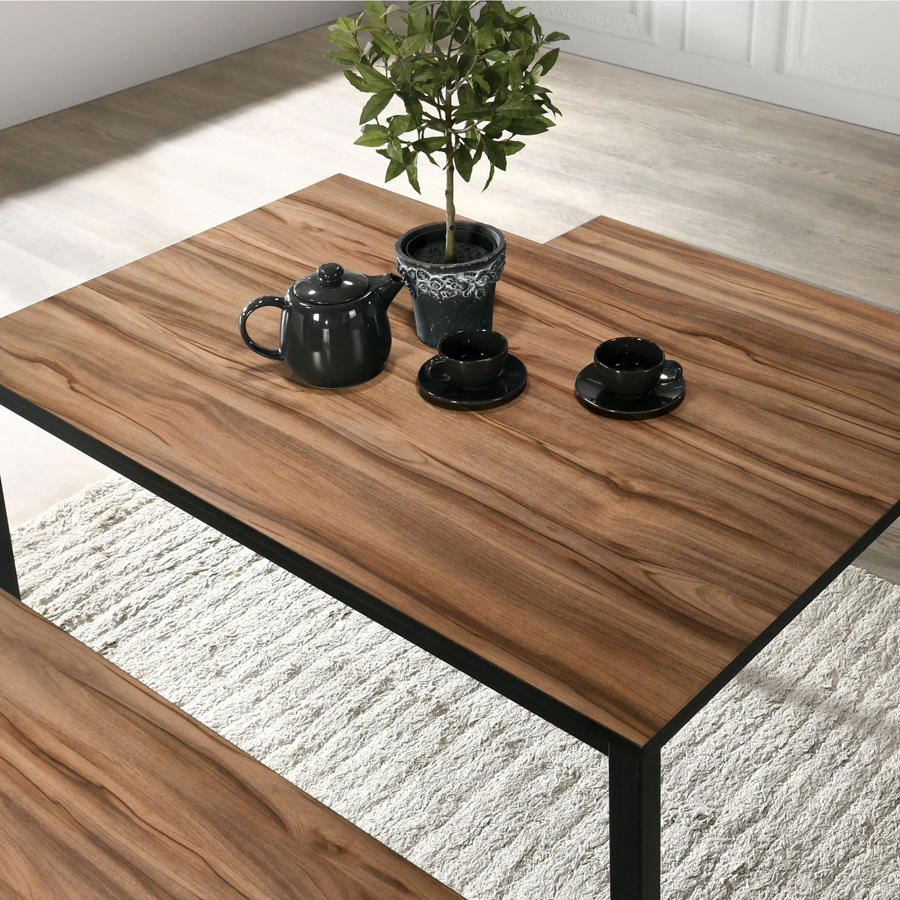 Oatfield Contemporary Black and Walnut 3-Piece Dining Table Set