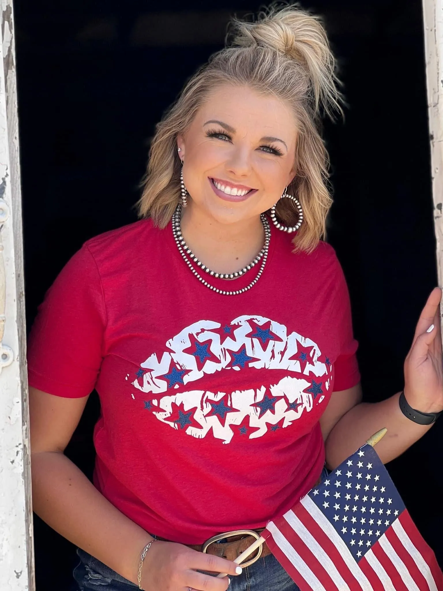 Patriotic Lips with Royal Glitter Stars Tee or Tank