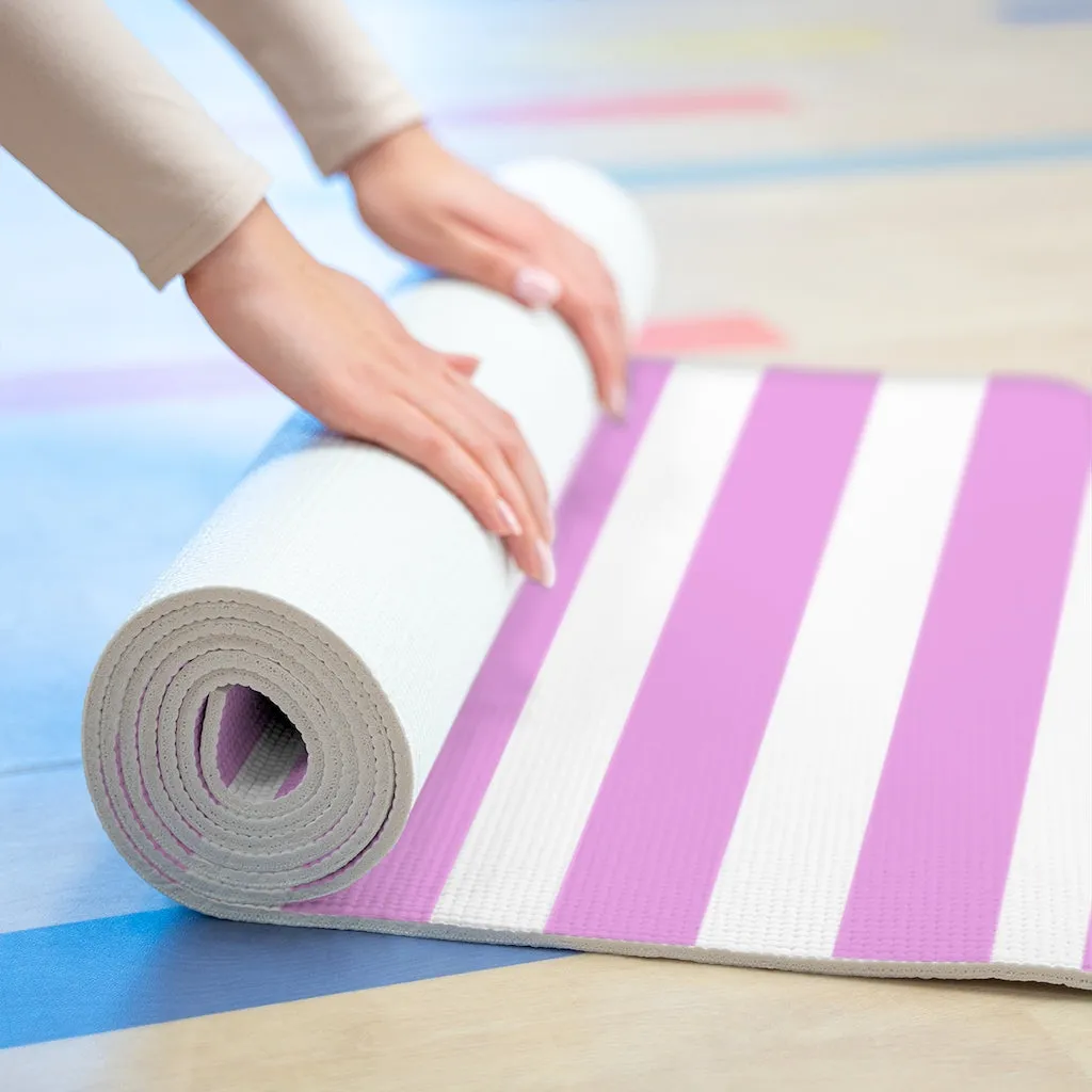 Pink and White Stripped Foam Yoga Mat