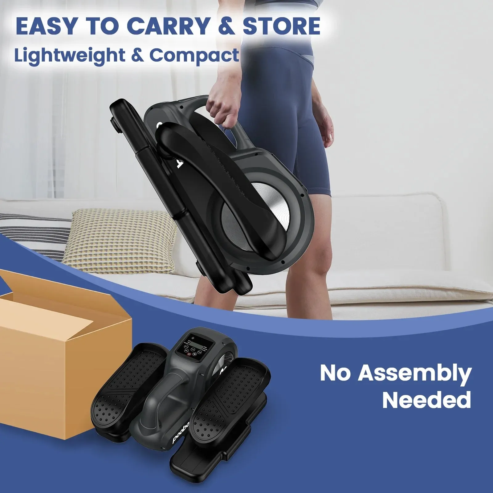 Pooboo Under Desk Electric Elliptical Machine Pre-Assembled Seated Pedal Exerciser Mini Portable Leg Exercise Equipment with Remote Control  for Seniors & Adults