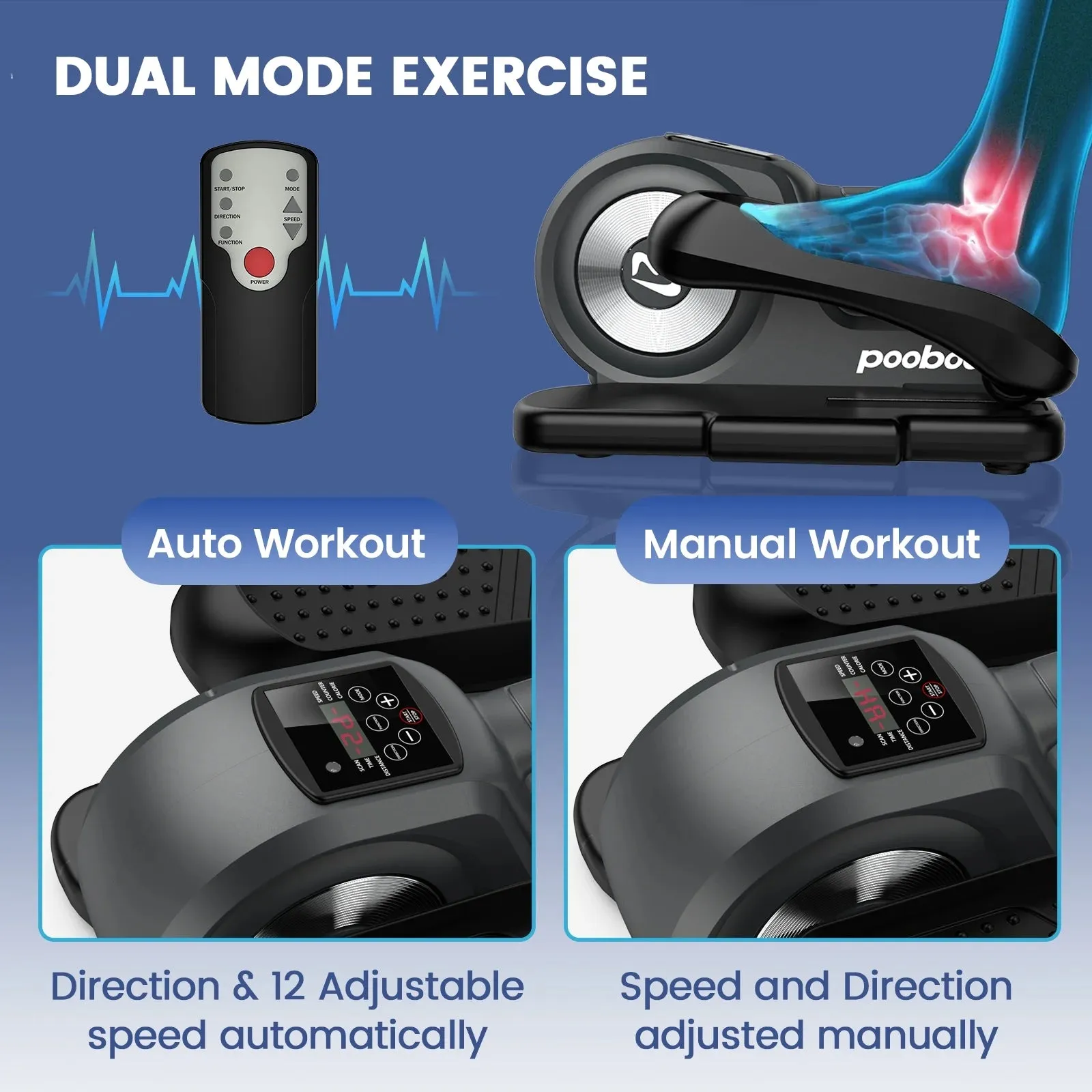 Pooboo Under Desk Electric Elliptical Machine Pre-Assembled Seated Pedal Exerciser Mini Portable Leg Exercise Equipment with Remote Control  for Seniors & Adults