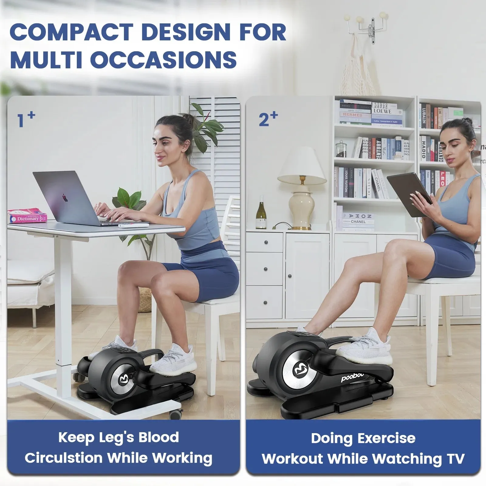 Pooboo Under Desk Electric Elliptical Machine Pre-Assembled Seated Pedal Exerciser Mini Portable Leg Exercise Equipment with Remote Control  for Seniors & Adults